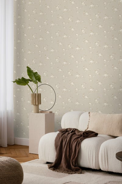 Borastapeter Tapete Blumen Hellbraun - 53 cm x 10.05 m - 660941