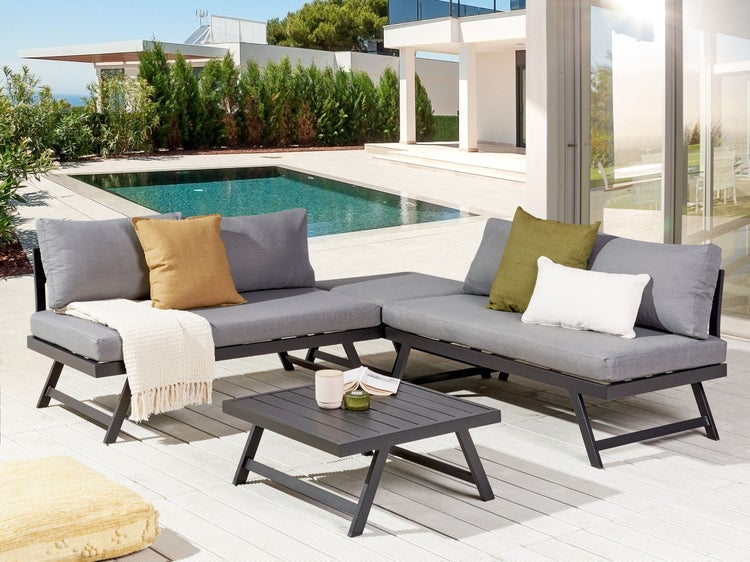 Garten Ecksofa mit Tisch 5-Sitzer COCCORINO Metall Grau