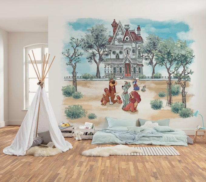 Kinderzimmer mit Wandbild, Spielzelt und Bett