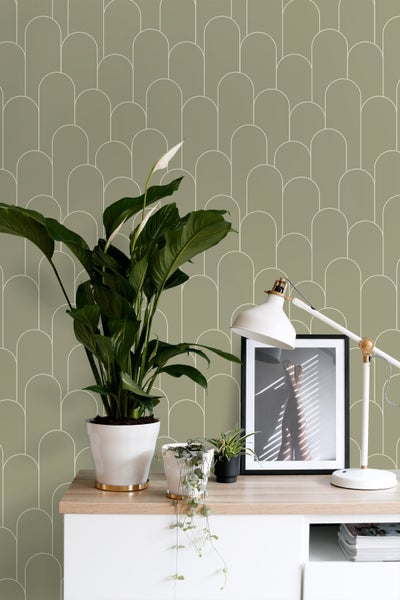 ESTAhome Tapete Art Decó Muster Khaki-Grün - 50 x 900 cm - 139655