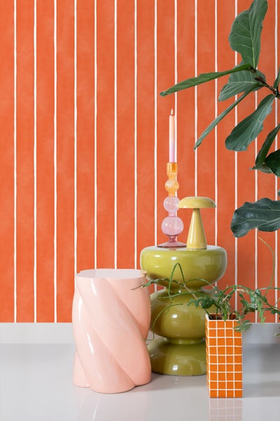 ESTAhome Tapete Streifenmuster Orange und Weiß - 50 x 900 cm - 131311