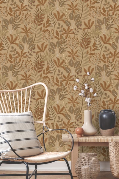 ESTAhome Tapete Blätter Beigebraun und Terrakotta - 50 x 900 cm - 139815