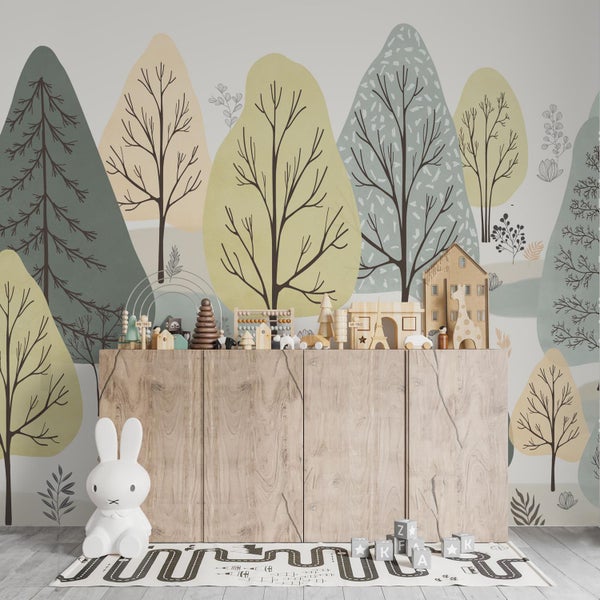 Kindertapete Pastell Wald 150 x 280 cm