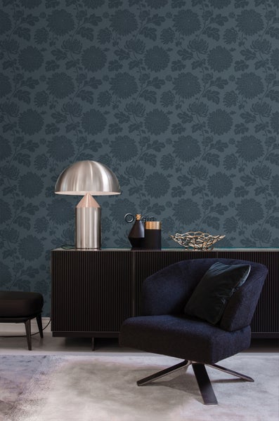 Origin Wallcoverings Tapete Blumen Dunkelblau - 50 x 900 cm - 347806