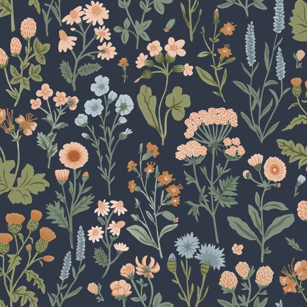Sanders und Sanders Tapete Feldblumen Dunkelblau - 50 x 900 cm - 935374