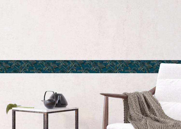 Sanders & Sanders selbstklebende Tapetenbordüre Blätter Dunkelblau und Gold 10 x 500 cm