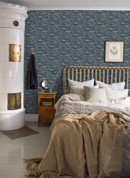 Borastapeter Tapete Blumen Graublau - 53 cm x 10.05 m - 660420