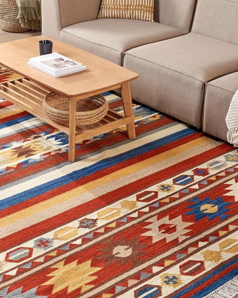 Kelim Teppich Wolle mehrfarbig 200 x 300 cm orientalisches Muster Kurzflor JRARAT