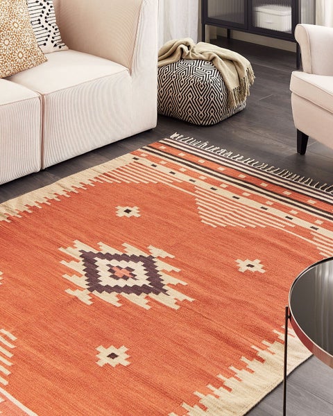 Teppich GAVAR Orange 140 x 200 cm Baumwolle Kelim