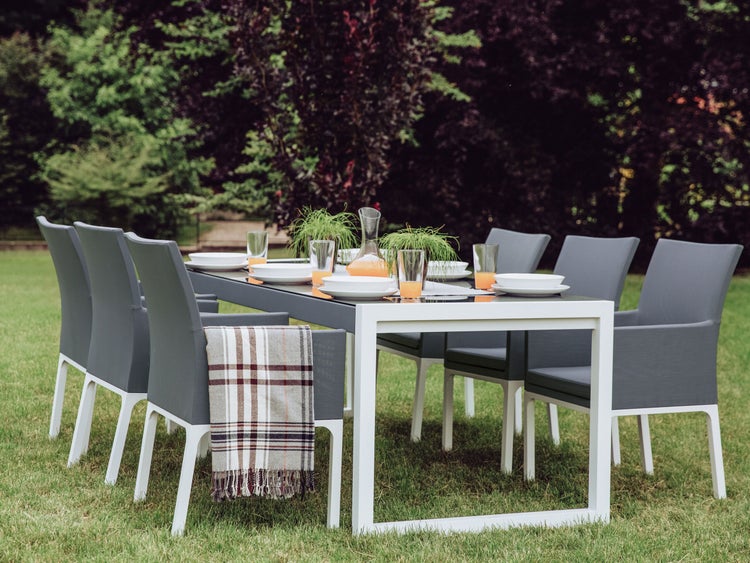 Gartentisch BACOLI 210 cm 90 cm Glas Cremeweiß
