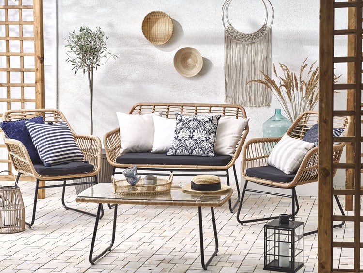 Lounge Set mit Tisch 4-Sitzer MINORI Polyrattan Beige