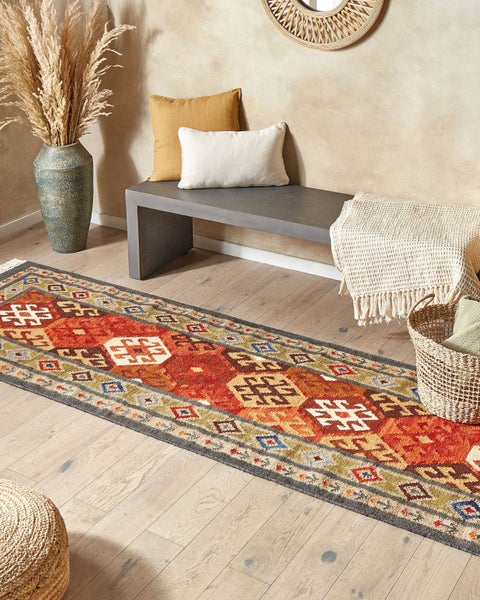 Kelim Teppich Wolle mehrfarbig 80 x 300 cm orientalisches Muster Kurzflor URTSADZOR