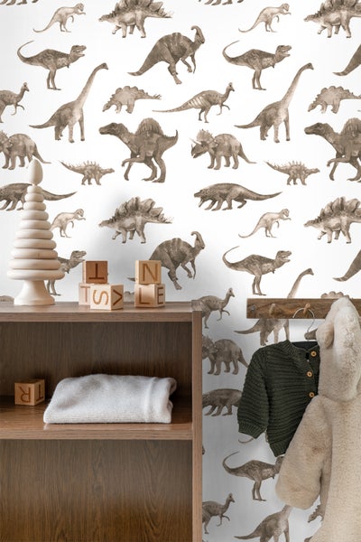 ESTAhome Tapete Dinosaurier Beigebraun - 50 x 900 cm - 131202