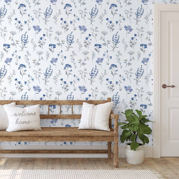 Sanders und Sanders Tapete Blumen Weiß und Blau - 53 cm x 10 m - 640167