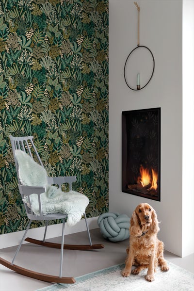 ESTAhome Tapete tropische Blätter und Blüten Grün - 50 x 900 cm - 131661