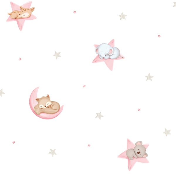 Sanders und Sanders Tapete Tiere Rosa und Weiß - 53 cm x 10 m - 640440