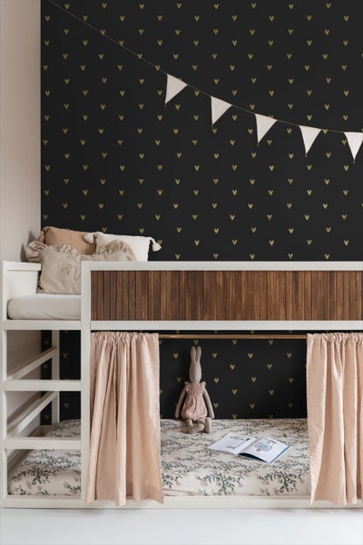 ESTAhome Tapete Herzchen Gold und Schwarz - 53 cm x 10.05 m - 139727