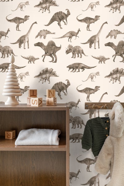 Smartphone zeigt eine Kinderzimmer-Visualisierung mit verschiedenen Tapetenoptionen