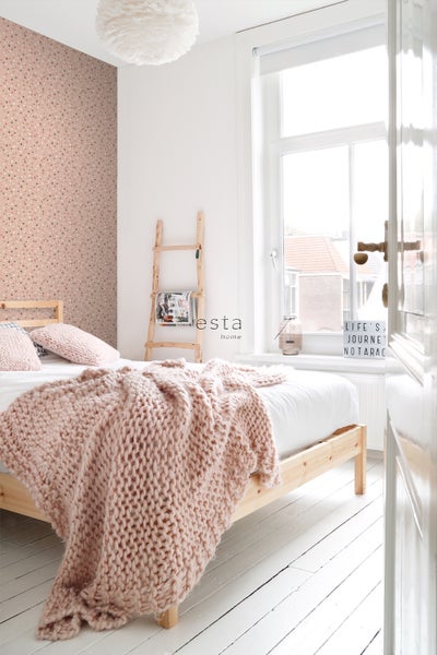 ESTAhome Tapete Terrazzo-Motiv Hellrosa, Weiß und Grau - 53 cm x 10.05 m - 139306