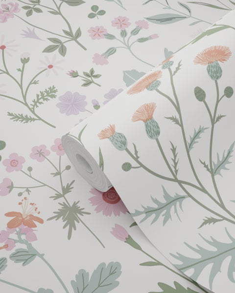 ESTAhome Tapete Feldblumen Violett, Rosa und Grün - 53 cm x 10.05 m - 139482