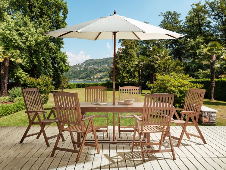 Gartenmöbel Set 6-Sitzer AMANTEA mit Schirm Akazienholz Beige