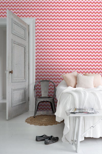 ESTAhome Tapete Zickzack-Motiv Korallenrot und Rosa - 53 cm x 10.05 m - 138135