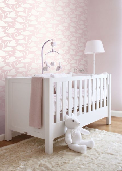 Origin Wallcoverings Tapete Schwäne Rosa und Weiß - 53 cm x 10.05 m - 347708