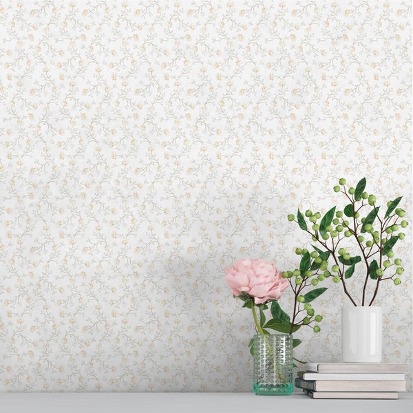Sanders und Sanders Tapete Blumen Weiß und Gelb - 53 cm x 10 m - 640186