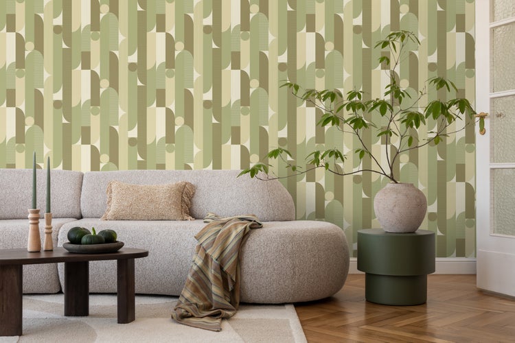 ESTAhome Tapete geometrische Formen Olivgrün - 50 x 900 cm - 131059