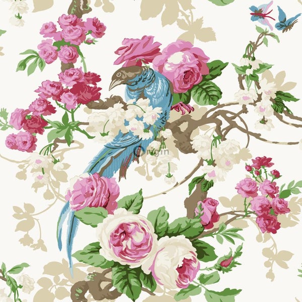 Tapetenrolle mit Vogel- und Blumenmuster