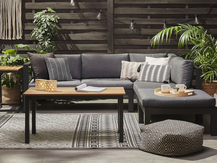 Garten Ecksofa mit Tisch 5-Sitzer MESSINA linksseitig Metall Schwarz
