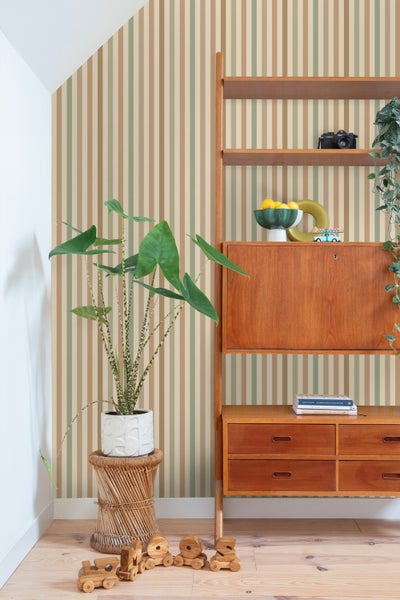 ESTAhome Tapete Streifen Grün und Braun - 50 x 900 cm - 131605
