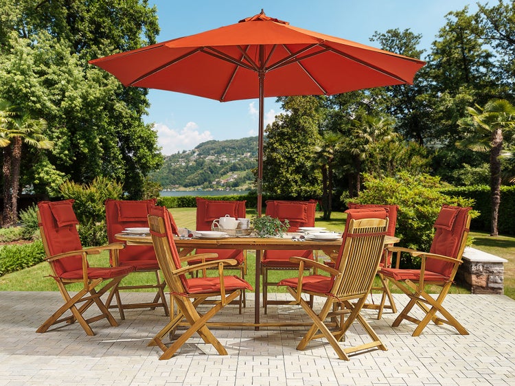 Gartenmöbel Set 8-Sitzer MAUI mit Schirm Akazienholz Dunkelrot