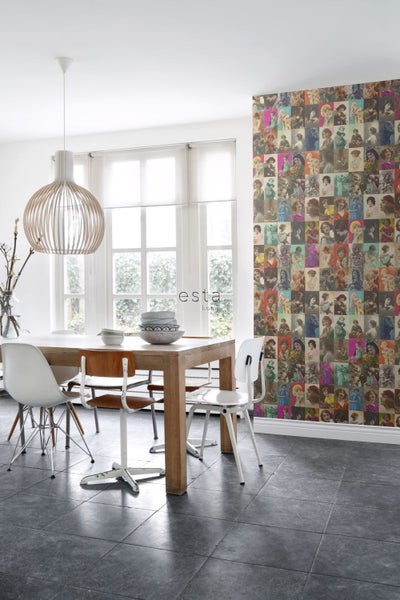 ESTAhome XXL-Vliestapete vintage alte Postkarten mit Damengesichtern Mehrfarbig - 50 x 900 cm - 158102