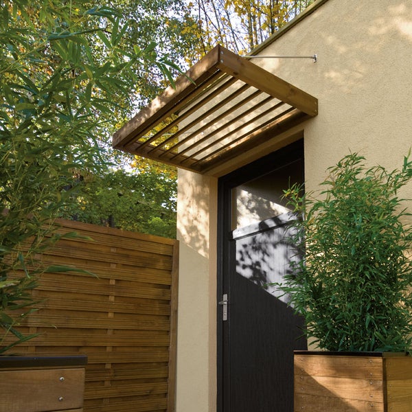 Modernes Vordach als Sonnenschutz aus Holz für Haustür 120 cm Lumilam