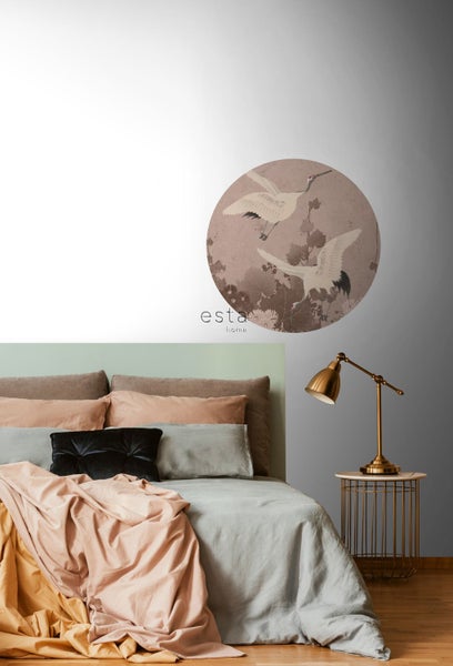 ESTAhome selbstklebende runde Tapete Kraniche Graurosa - Ø 70 cm - 158995
