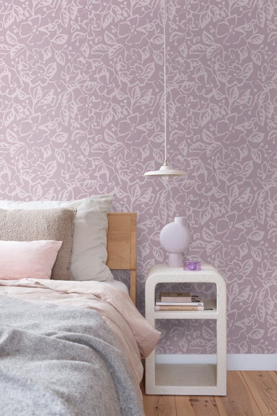 ESTAhome Tapete Blätter und Blumen Violett - 50 x 900 cm - 131374