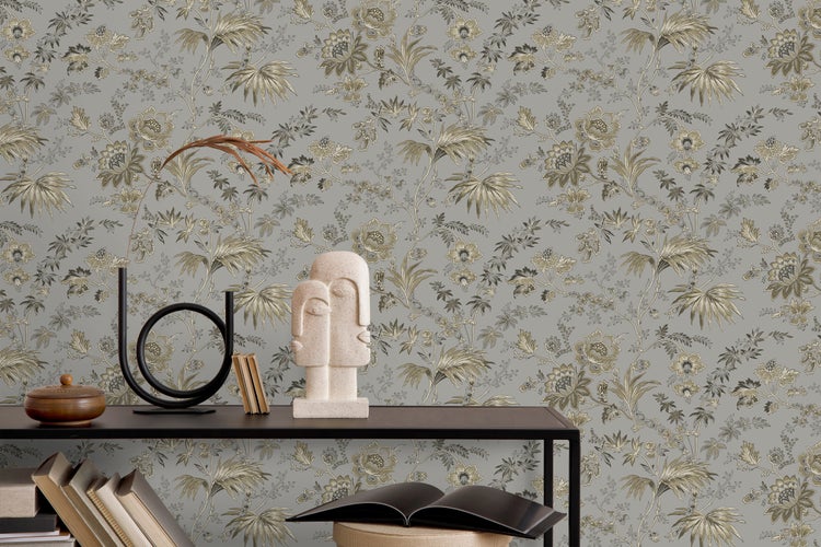 Origin Wallcoverings Tapete Blumen Taupe Grau und Braun - 53 cm x 10.05 m - 326125