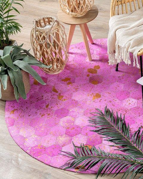 Teppich Kuhfell rosa ⌀ 140 cm Patchwork Kurzflor ZEYTIN