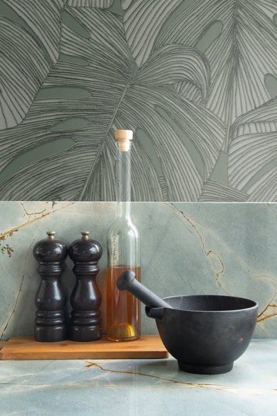 Origin Wallcoverings Tapete 3D Muster Blätter Graugrün - 50 x 900 cm - 347919