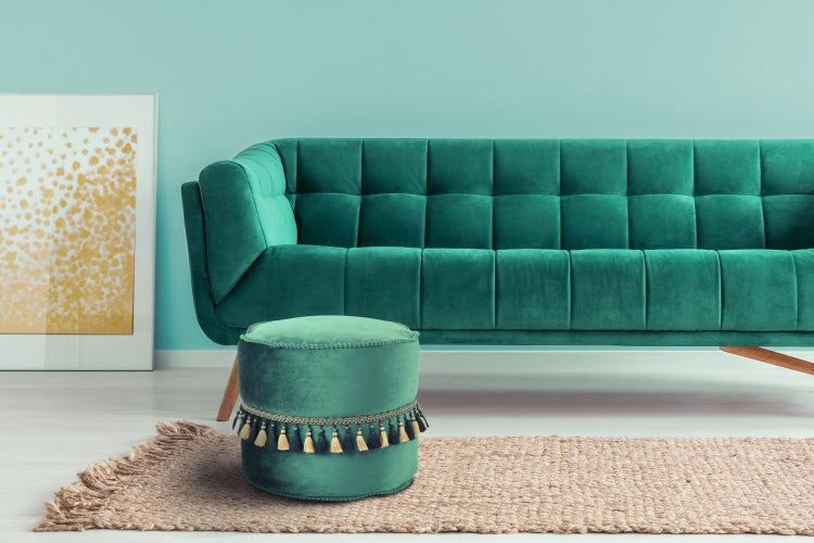 Pouf Hocker samtweich, verziert Grün Rund Ø 45 cm