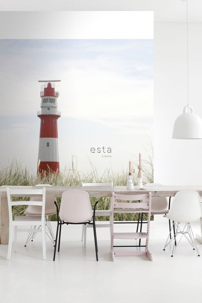 ESTAhome Fototapete Leuchtturm Rot, Weiß und Grün - 372 x 270 cm - 156432