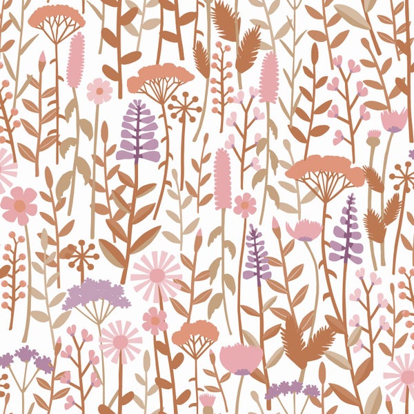 ESTAhome Tapete Feldblumen Terrakotta, Lila und Rosa - 50 x 900 cm - 131553