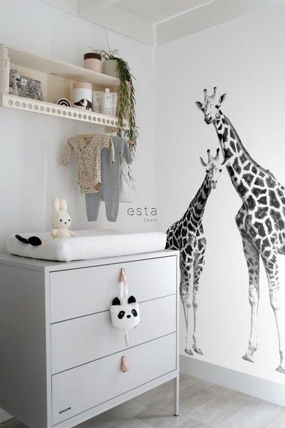 ESTAhome Fototapete Giraffen Schwarz und Weiß - 139,5 cm x 2,79 m - 158701