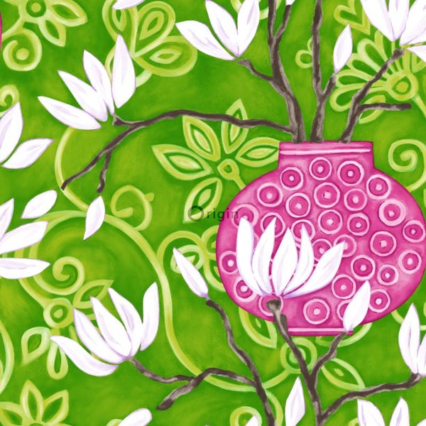Origin Wallcoverings Tapete Magnolie Grün und Rosa - 53 cm x 10.05 m - 346926