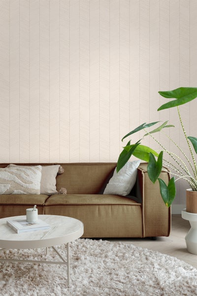 ESTAhome Tapete Fischgrätmuster Sandbraun und Beige - 53 cm x 10.05 m - 139565