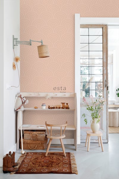 ESTAhome Tapete Art Decó Muster Pfirsichrosa - 53 cm x 10.05 m - 139218