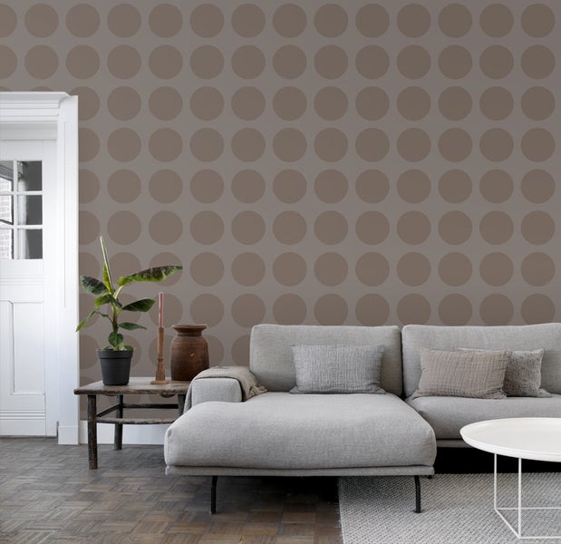 ESTAhome Tapete Kugeln auf Leinenstruktur Taupe - 53 cm x 10.05 m - 135424