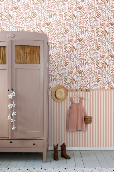 ESTAhome Tapete Feldblumen Terrakotta, Lila und Rosa - 50 x 900 cm - 131553