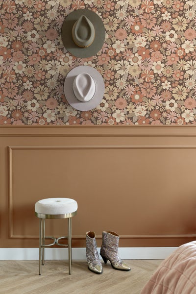 ESTAhome Tapete Retro Blumen Altrosa und Beige - 53 cm x 10.05 m - 130966